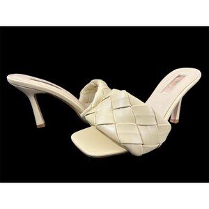 Billini Open Toe Square Mules Heels Sandro 7M Ivory‎ Braided Woven Faux Leather